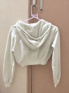 Cream Cropped Zip-Up Hoodie