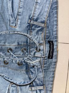 Light Wash Denim Lace-Up Shorts