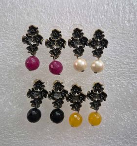 Elegant Floral Drop Earrings with Gemstones