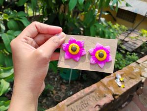 Handmade Pink Flower Earrings