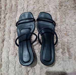 Double Strap Black Block Heels