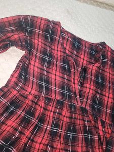Red Plaid Long Sleeve Dress