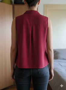 Red Sleeveless Button-Down Top