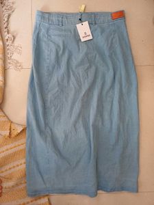 Sassafras Wash Denim Button-Front Midi Skirt