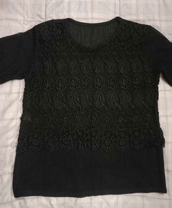 Elegant Black Lace Short Sleeve Top