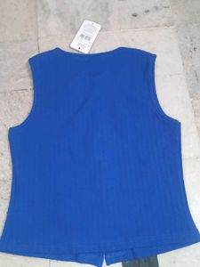 Blue Button-Up Sleeveless Top
