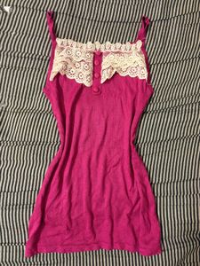 Cute Pink Lace Trim Tank Top