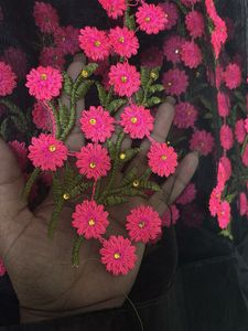 Black Net saree with Pink Floral Embroidery