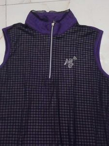 Sleeveless Purple Checkered Polo Shirt