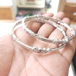 Pure Silver Bangles with Stone Accents
