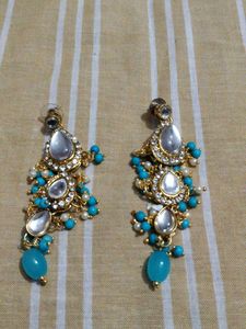 Stunning Blue &amp; White Earrings with mangtika