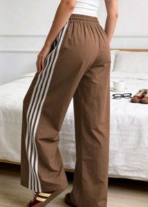 Brown Track Pants with Side Stripes