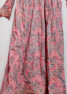 Pink Floral Print Anarkali Long Kurti