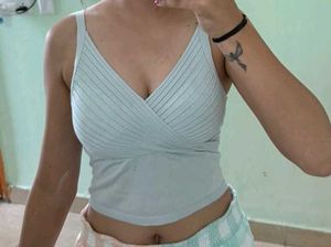 Cute Light Blue Cropped Tank Top