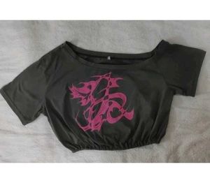 Grey Crop Top with Pink Graphic