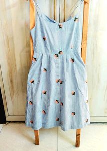 Chic Blue Striped Floral Summer Dress Size-28