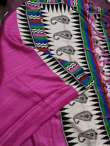 Dark Pink Bhagalpuri Tussar Silk Dupatta