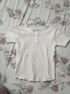 Ribbed Lettuce Trim Button-Up Top
