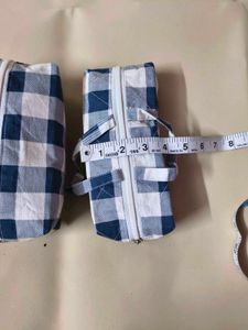 Set of 2 Blue &amp; White Gingham Pouches