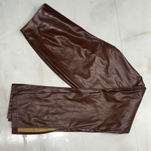 Brown PU faux-leather pants