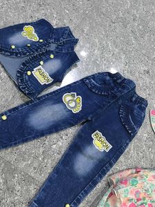 cute denim set &amp;floral soft georgette frock