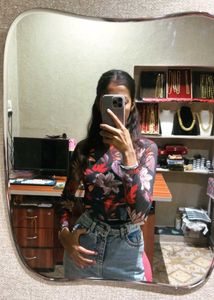 Floral Print Sheer Long Sleeve Top