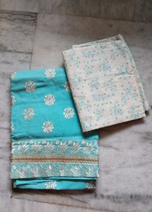 Blue Zari Work Unstitched Kurta Set