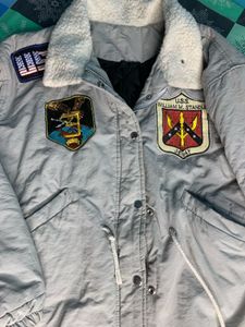 Grey Patched Sherpa Collar Jacket