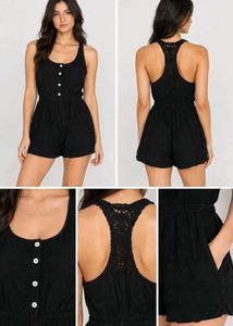 Chic Black Lace Back Romper