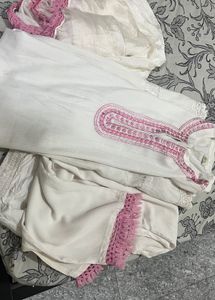 Elegant White Kurta Set with Pink Embroidery