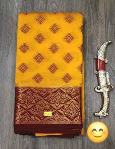 Vibrant Yellow & Maroon Silk Saree