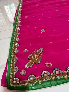 beutifull magenda Pink handwork saree