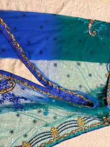 y2k Stunning Blue &amp; Teal Embroidered Lehenga saree
