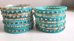 Teal &amp; Gold Embellished Bangle Set