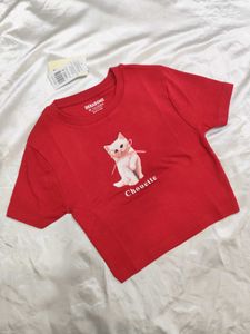 Cute Cat Graphic Crop Tee - XS/S
