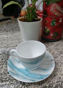 01 Cup & Saucer Set HomeCentre 210 Ml_Teal Ceramic
