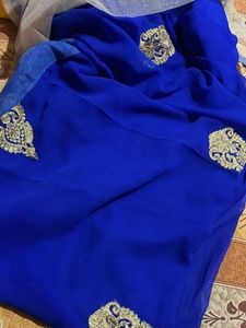 Royal Blue Saree with Gold Border