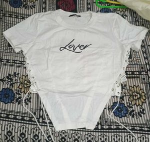 White "Lover" Lace-Up Crop Top