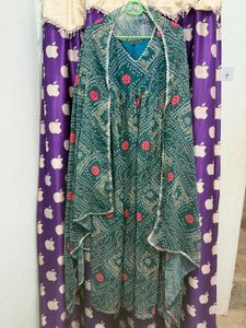 Green Bandhani Print Kurta Set with Dupatta