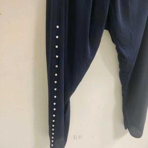 Navy Velvet Embellished Pants