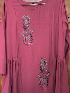 Burgundy High Low Embroidered Kurta/ Dress