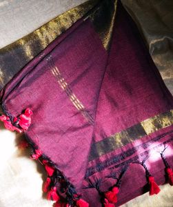 Elegant Maroon Khadi Cotton Saree