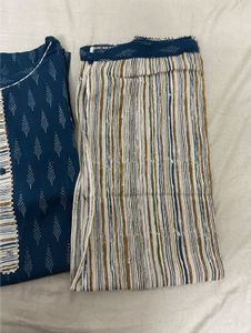 Stylish Teal Kurta Set with Striped Palazzos