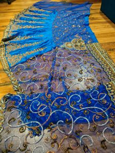 Beautiful Blue Embroidered lehanga  Saree