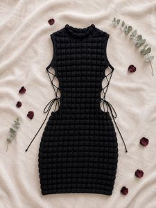 Edgy Black Lace-Up Side Dress