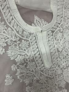 white transperent chickenkari kurti unused