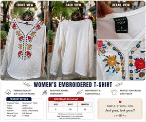 Emery Rose White Floral Embroidered Long Sleeve To