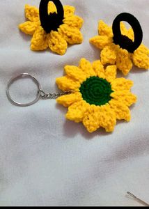 Handmade Crochet Sunflower Keychain Set