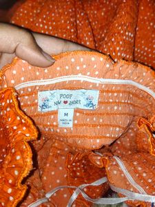 Orange Smocked Off-Shoulder Dress
