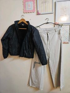 Chic Puffer Jacket & Wide Leg Jeans Set